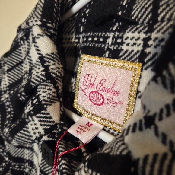 Pink Envelope Women's Medium Winter Black and White Checkered Coat - Picture 3 of 8